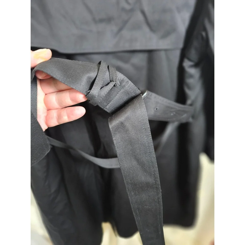 Chaps Mens Black Double Breasted Trench Coat Removable Liner 46L RN 117688